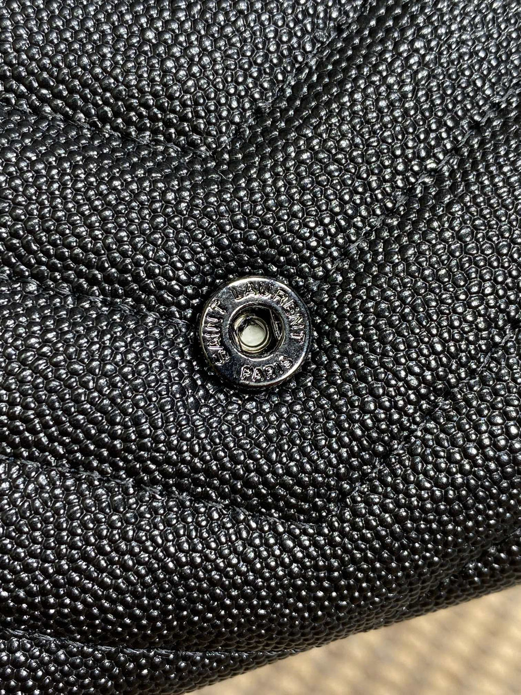 YSL Cassandre Envelope Flap Wallet Full Black Caviar Cowhide
