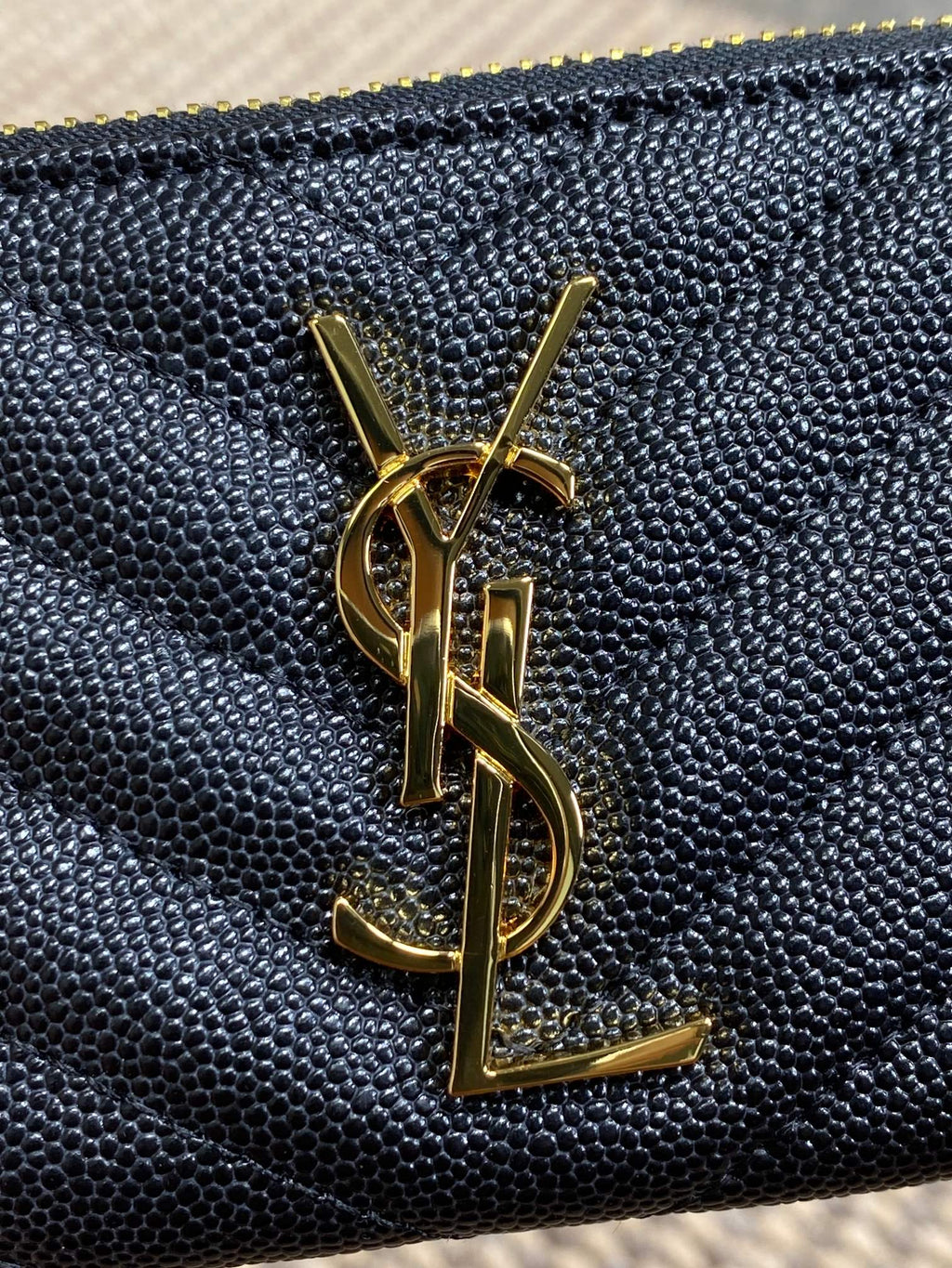 YSL Hook & Chain Zipper Coin Purse Caviar Cowhide GHW