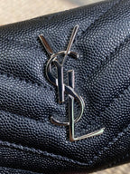 YSL Sliver Logo Monogram Card Flap Wallet 13.5cm Black Caviar Cowhide