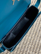 SOLFERINO SMALL SATCHEL 23 IN CERULEAN BLUE CALFSKIN GOLD HARDWARE
