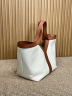 Y TOTE BAG 39 IN TAWNY BROWN MIX WHITE CALFSKIN