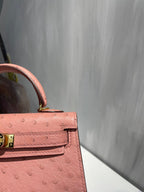 Hermes Kelly 19 Sellier Muted Pink Ostrich Leather Bag Sliver Hardware (need 25 day to produce) 270339