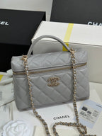 STRASS VANITY QUILTED CASE 19 IN GREY CALFSKIN WITH GOLD METALLIC