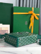 CASSETTE TRUNK BAG 21 IN GREEN GOYARDINE CANVAS & CLAMECY COWHIDE