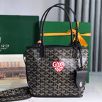 ANJOU MINI BAG 20 IN BLACK CALFSKIN AND GOYARDINE CANVAS