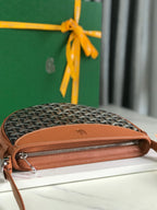 HIRONDELLE BAG 25 IN TAN LAMBSKIN AND BLACK GOYARDINE CANVAS