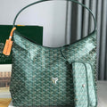 Bohème Hobo Bag 42cm Green Canvas Chevroches Calfskin