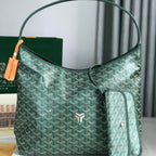 Bohème Hobo Bag 42cm Green Canvas Chevroches Calfskin