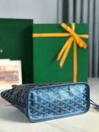 Anjou Mini Bag 20cm Deep Blue Canvas Chevroches Calfskin
