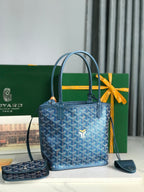 Anjou Mini Bag 20cm Deep Blue Canvas Chevroches Calfskin