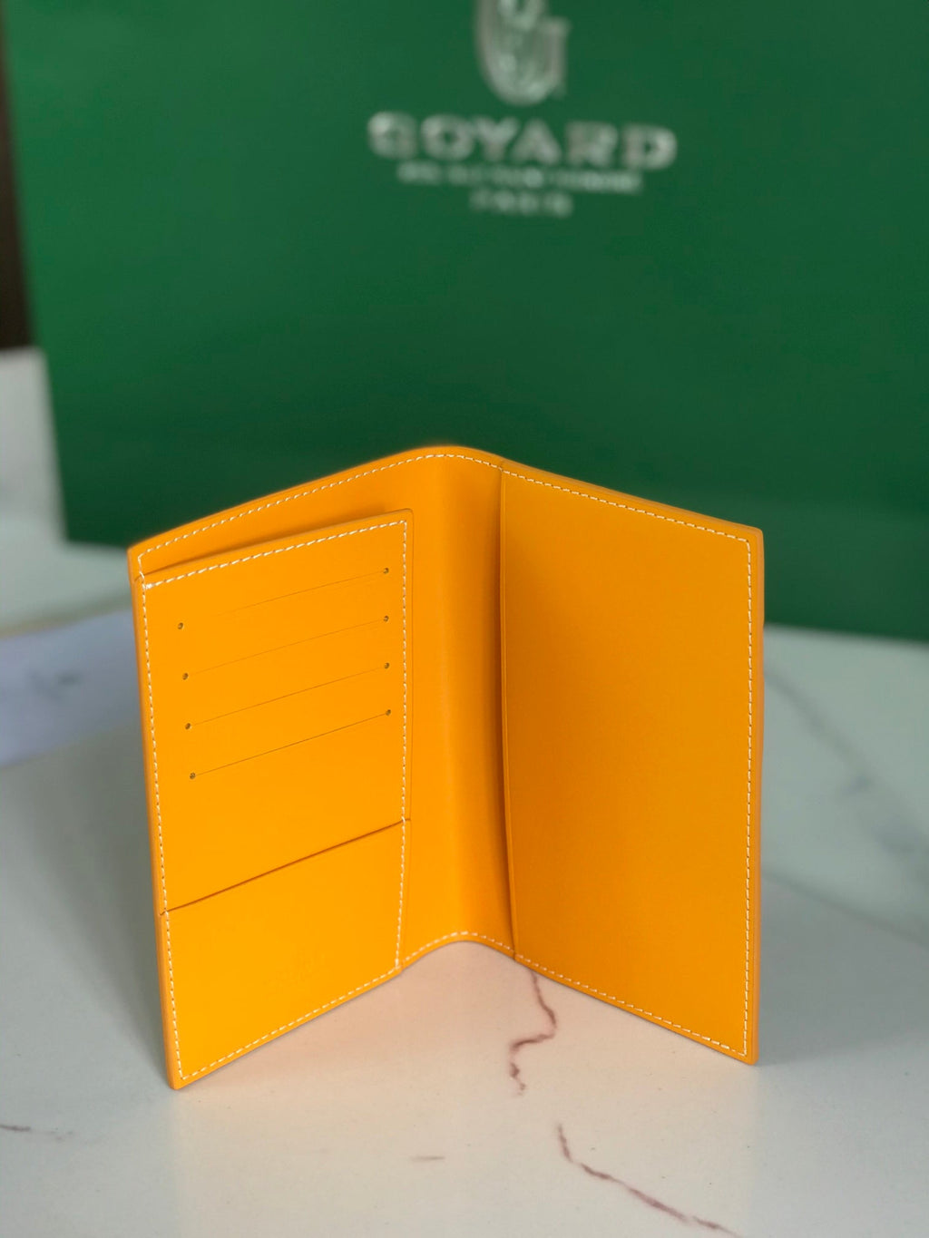 Goyard Grenelle Passport Cover 10cm Yellow Canvas & Cafskin