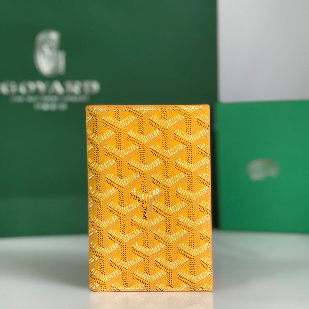 Goyard Grenelle Passport Cover 10cm Yellow Canvas & Cafskin
