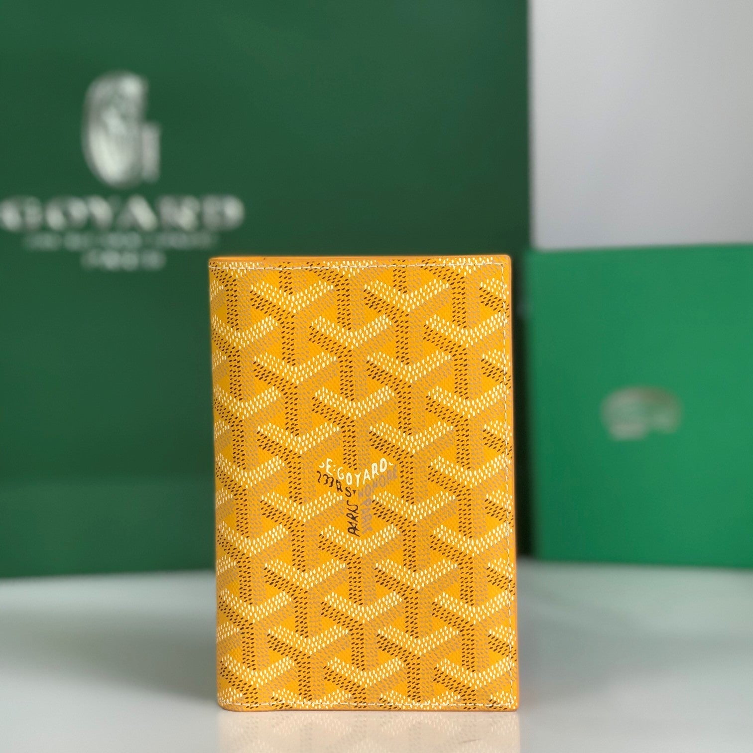 Goyard Grenelle Passport Cover 10cm Yellow Canvas & Cafskin