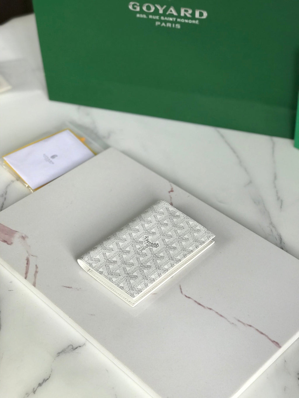 Goyard Grenelle Passport Cover 10cm White Canvas & Cafskin