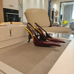YSL SLINGBACK HIGH HEELS 100 MM IN BURGUNDY RED CALFSKIN