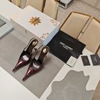 YSL SLINGBACK HIGH HEELS 100 MM IN BURGUNDY RED CALFSKIN