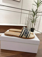 DWAY SLIDES IN BEIGE AND NAVY BLUE TECHNICAL FABRIC
