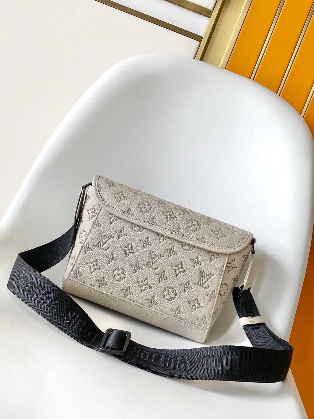 LV Pulse Messenger 26.6cm Sand Color Monogram Shadow embossed calfskin