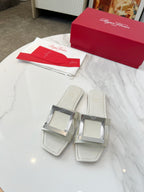 VIV' BY THE SEA MULES IN WHITE CALFSKIN SILVER BUCKLE