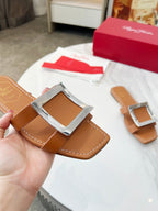 VIV' BY THE SEA MULES IN BRONZE BROWN CALFSKIN SILVER BUCKLE
