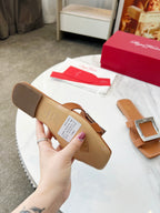 VIV' BY THE SEA MULES IN BRONZE BROWN CALFSKIN SILVER BUCKLE