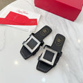 VIV' BY THE SEA MULES IN BLACK CALFSKIN CRYSTAL BUCKLE