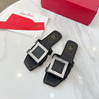 VIV' BY THE SEA MULES IN BLACK CALFSKIN CRYSTAL BUCKLE