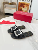 VIV' BY THE SEA MULES IN BLACK CALFSKIN CRYSTAL BUCKLE
