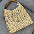 OXALIS 40  IN RAFFIA CROCHET AND LEATHER  BROWN
