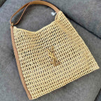 OXALIS 40  IN RAFFIA CROCHET AND LEATHER  BROWN