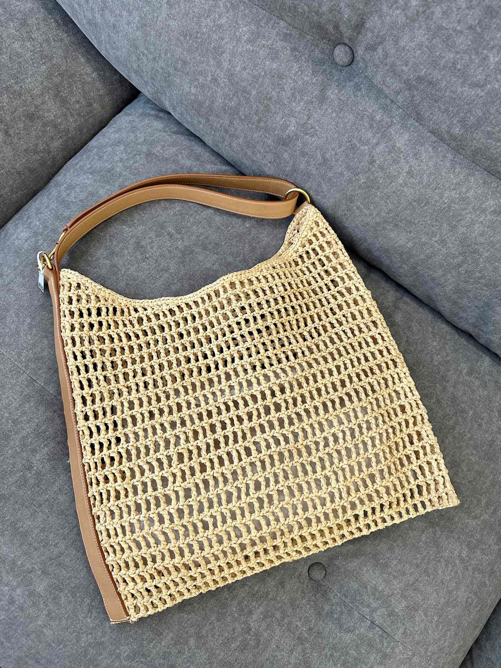 OXALIS 40  IN RAFFIA CROCHET AND LEATHER  BROWN