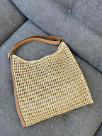 OXALIS 40  IN RAFFIA CROCHET AND LEATHER  BROWN