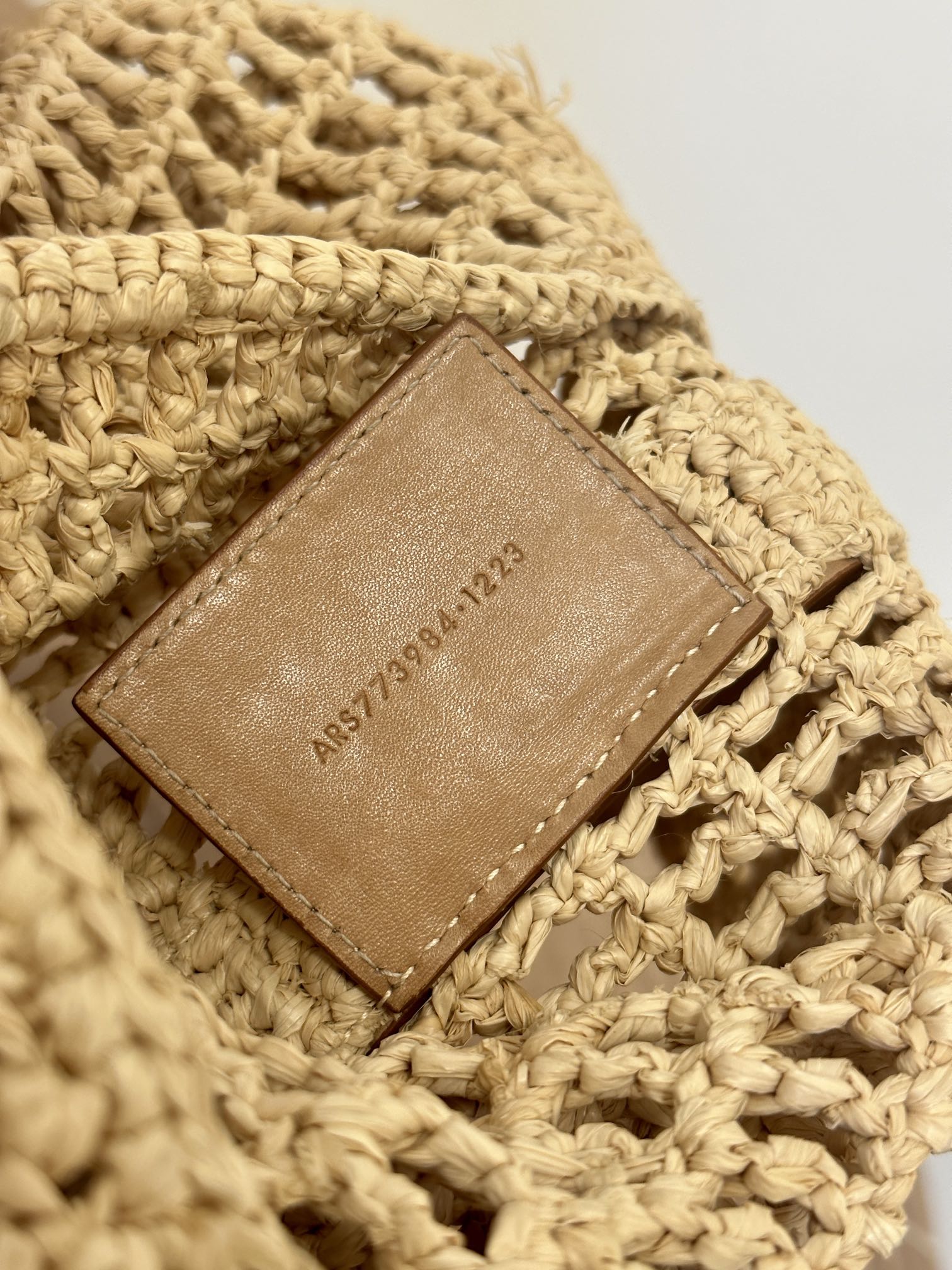 OXALIS 40  IN RAFFIA CROCHET AND LEATHER  BROWN