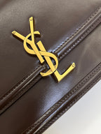 YSL Solferino Small Satchel Bag Brown Gold Calfskin 325451