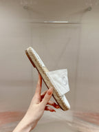 FLAT SLIPPERS IN WHITE LAMBSKIN MIX BEIGE WOVEN