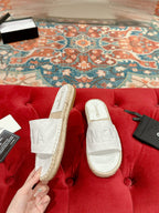 FLAT SLIPPERS IN WHITE LAMBSKIN MIX BEIGE WOVEN