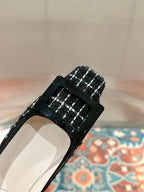 TROMPETTE BALLERINAS IN BLACK TWEED WITH WHITE STRIPES