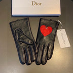 GLOVES WITH RED HEART ICON IN BLACK LAMBSKIN 378835