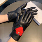 GLOVES WITH RED HEART ICON IN BLACK LAMBSKIN 378835