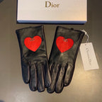 GLOVES WITH RED HEART ICON IN BLACK LAMBSKIN 378835
