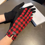 PLAID GLOVES IN RED MIX BLACK WOOL 405939