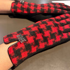 PLAID GLOVES IN RED MIX BLACK WOOL 405939