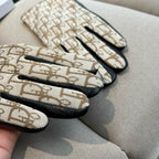 TOUCHSCREEN GLOVES IN BLACK LAMBSKIN AND BEIGE MONOGRAM JACQUARD FABRIC 465791