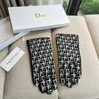 TOUCHSCREEN GLOVES IN BLACK MIX WHITE LAMBSKIN AND MONOGRAM JACQUARD FABRIC 465792