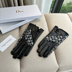 TOUCHSCREEN GLOVES IN BLACK MIX WHITE LAMBSKIN AND MONOGRAM JACQUARD FABRIC 465792