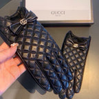 TOUCHSCREEN GLOVES WITH BOW IN BLACK LAMBSKIN 467968