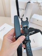 CELINE 25S BELT TRIOMPHE 25MM IN BLACK CALFSKIN DEBOSSED LOGO 563330