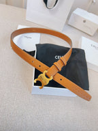 CELINE 25S BELT TRIOMPHE 25MM IN LIGHT BROWN CALFSKIN DEBOSSED LOGO 563331