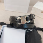 CELINE 25S BELT 25MM TRIOMPHE IN BLACK CALFSKIN SILVER HARDWARE 563333