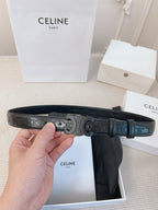 CELINE 25S BELT 25MM TRIOMPHE IN BLACK CALFSKIN 563334